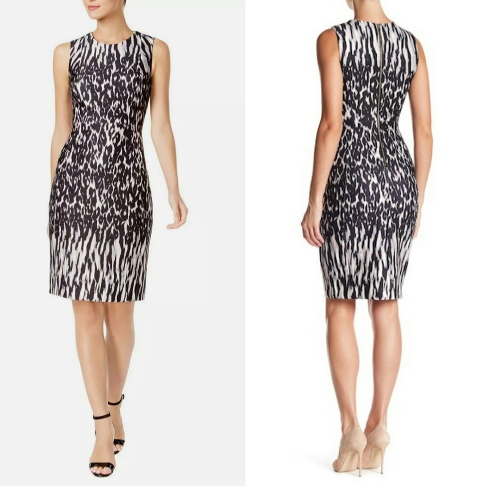 Calvin Klein Animal Print fitted Sleeveless Scuba Sheath Dress